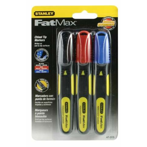 Stanley 0-47-315 FATMAX® vastag hegyű jelölő filc készlet, fekete-piros-kék, 3 db/csomag (bliszteres) termék fő termékképe